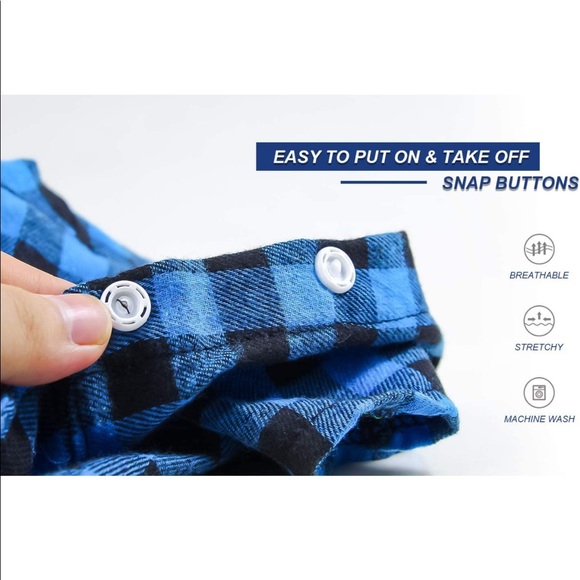 Black and blue casual dog plaid shirt with bow tie - Picture 3 of 5